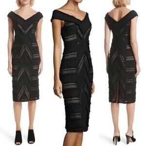 $650 CINQ A SEPT NWT Designer Cream Nude & Black Lace Overlay Dress – Size 8